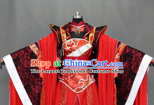 Traditional Chinese Cosplay Fairy Queen Red Dress Ancient Drama Female Swordsman Costumes for Women