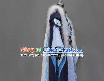 Customize Chinese Traditional Cosplay Monarch King Blue Costumes Ancient Swordsman Clothing for Men