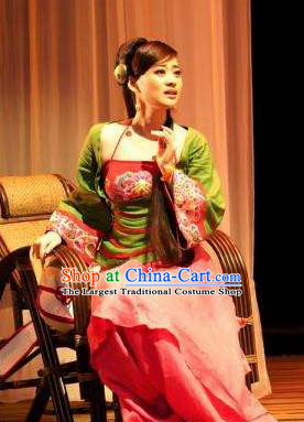 Chinese I Love Taohua Classical Dance Dress Stage Performance Costume and Headpiece for Women