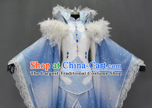 Traditional Chinese Cosplay Goddess Princess Blue Dress Ancient Drama Female Swordsman Costumes for Women