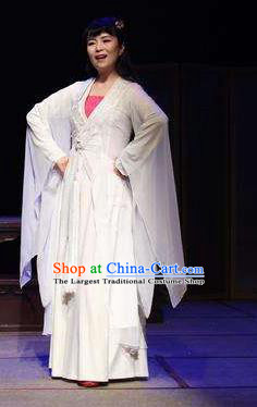 Chinese Drama I Love Taohua Classical Dance White Dress Stage Performance Costume and Headpiece for Women