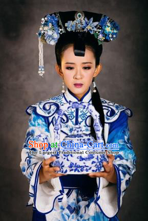 Chinese The Burning Of The Imperial Palace Qing Dynasty Court Lady Dance Dress Stage Performance Costume and Headpiece for Women