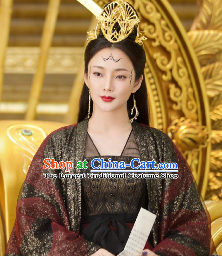 Ancient Chinese Queen Ling Yue Drama Love and Destiny Replica Costumes and Headpiece for Women