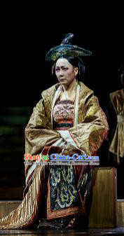 Chinese Drama Prince of Lanling Ancient Queen Mother Dress Stage Performance Dance Costume and Headpiece for Women