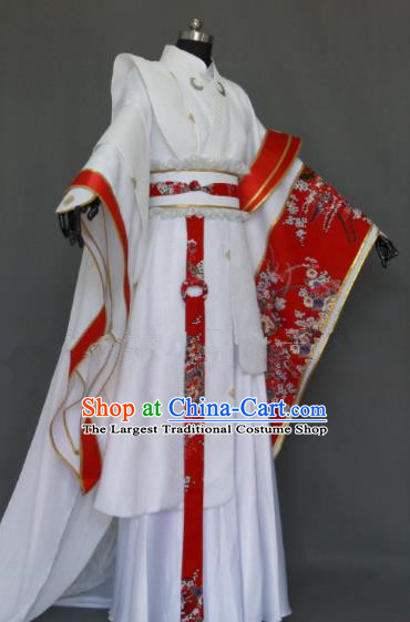 Customize Chinese Traditional Cosplay Nobility Childe Prince White Costumes Ancient Swordsman Clothing for Men