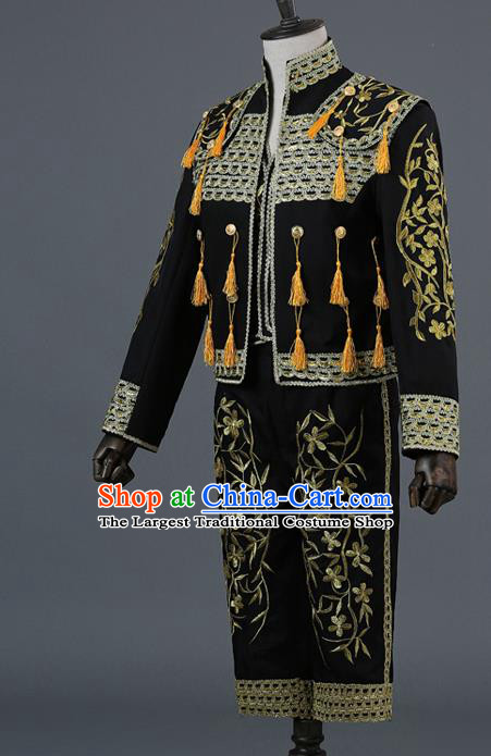 Traditional European Prince Costumes Spanish Court Black Clothing for Men