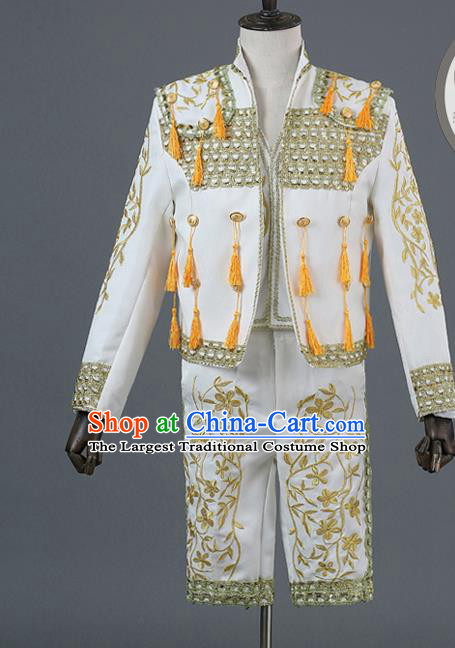 Traditional European Prince Costumes Spanish Court White Clothing for Men