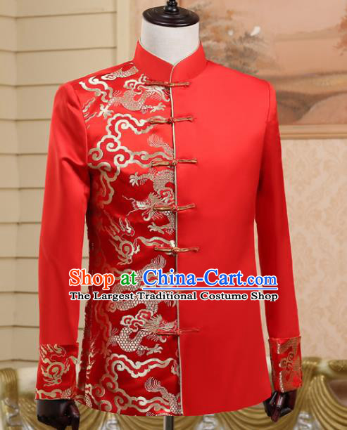 Traditional Chinese Tang Suit Costumes Wedding Red Overcoat for Men