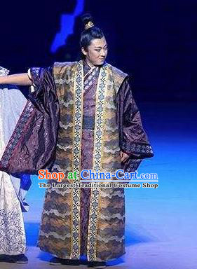 Chinese Drama Guangling Verse Ancient Jin Dynasty Nobility Childe Purple Clothing Stage Performance Dance Costume for Men