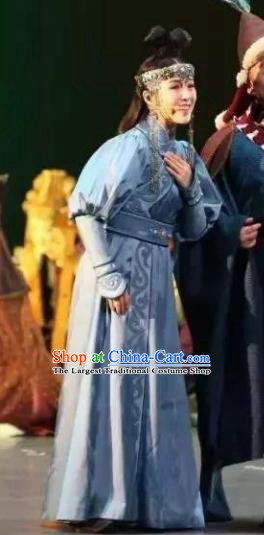 Chinese Zhaojun Chu Sai Ancient Mongol Nationality Princess Dress Stage Performance Dance Costume and Headpiece for Women