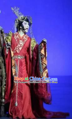 Chinese Zhaojun Chu Sai Ancient Han Dynasty Imperial Consort Red Dress Stage Performance Dance Costume and Headpiece for Women