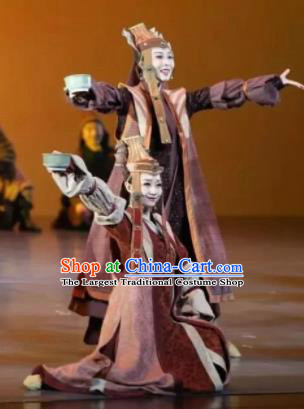 Chinese Zhaojun Chu Sai Ancient Mongol Nationality Dress Stage Performance Dance Costume and Headpiece for Women