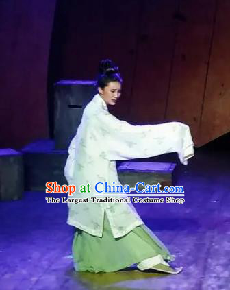 Chinese Drama Huating Song of Song Dynasty Court Lady Dress Stage Performance Dance Costume and Headpiece for Women