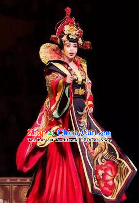 The Empress of China Ancient Tang Dynasty Queen Red Dress Stage Performance Dance Costume and Headpiece for Women