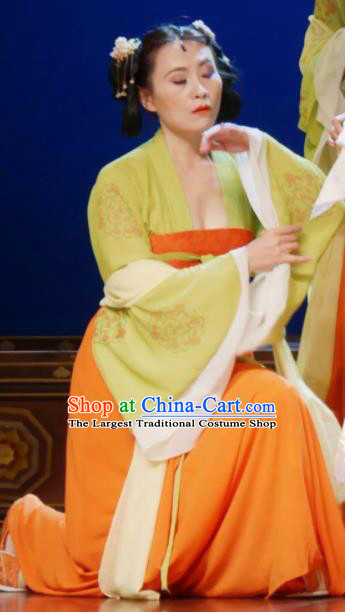 The Empress of China Ancient Tang Dynasty Court Lady Orange Dress Stage Performance Dance Costume and Headpiece for Women