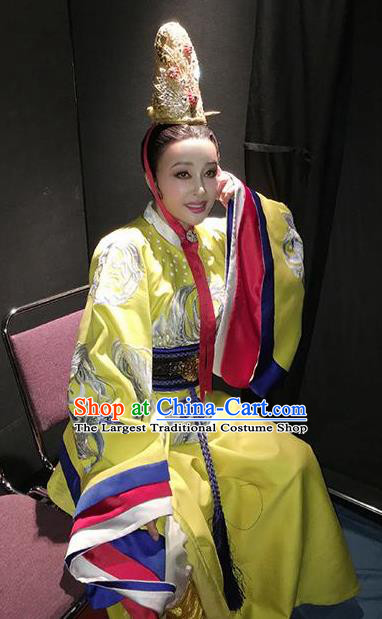 The Empress of China Ancient Tang Dynasty Royal Queen Golden Dress Stage Performance Dance Costume and Headpiece for Women