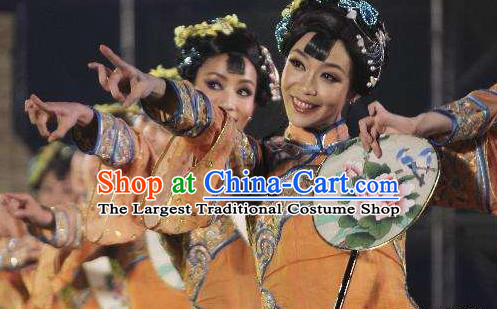 Chinese South Beauty Classical Dance Fan Dance Dress Stage Performance Costume and Headpiece for Women