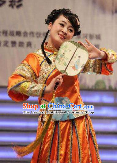 Chinese South Beauty Classical Dance Fan Dance Dress Stage Performance Costume and Headpiece for Women