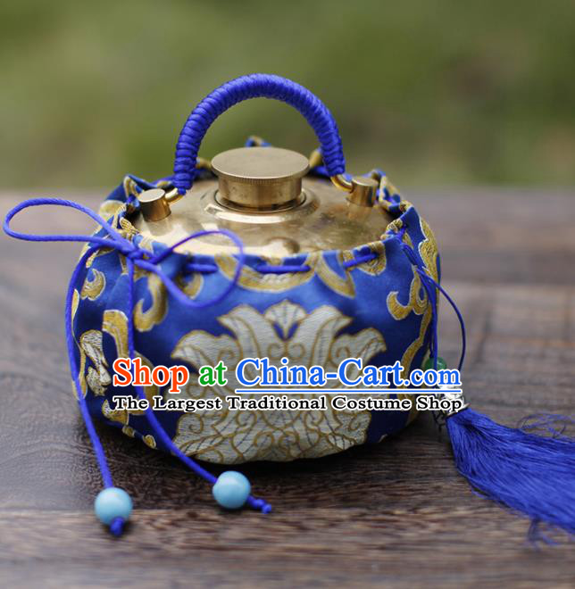 Traditional Chinese Ancient Termofor Cover Embroidered Pattern Royalblue Brocade Bag