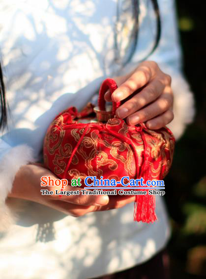 Traditional Chinese Ancient Termofor Cover Embroidered Pattern Red Brocade Bag