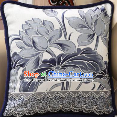 Traditional Chinese Pillowslip Classical Blue Lotus Pattern Brocade Cover Home Decoration Accessories