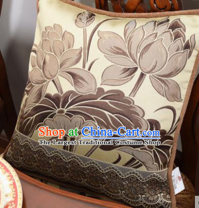 Traditional Chinese Pillowslip Classical Brown Lotus Pattern Brocade Cover Home Decoration Accessories