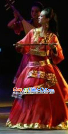 Chinese Zhaojun Chu Sai Classical Dance Red Dress Stage Performance Costume and Headpiece for Women