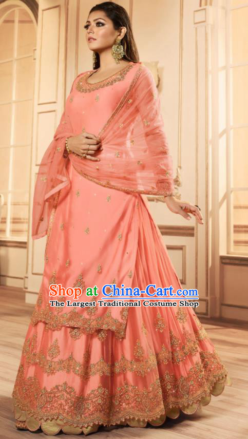 Asian India Traditional Lehenga Choli Costumes Indian Bollywood Embroidered Pink Skirt and Blouse for Women