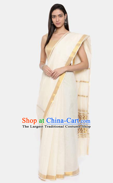 Asian Indian Bollywood White Silk Floss Dress India Traditional Sari Costumes for Women