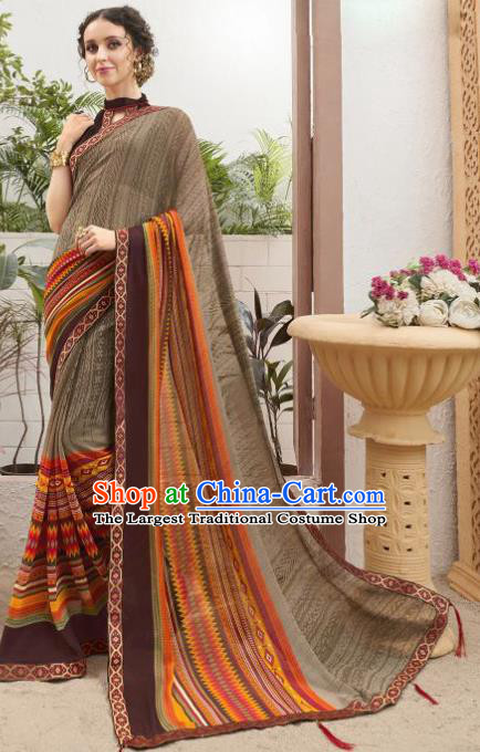 Asian Indian Bollywood Grey Saree Dress India Traditional Costumes for Women
