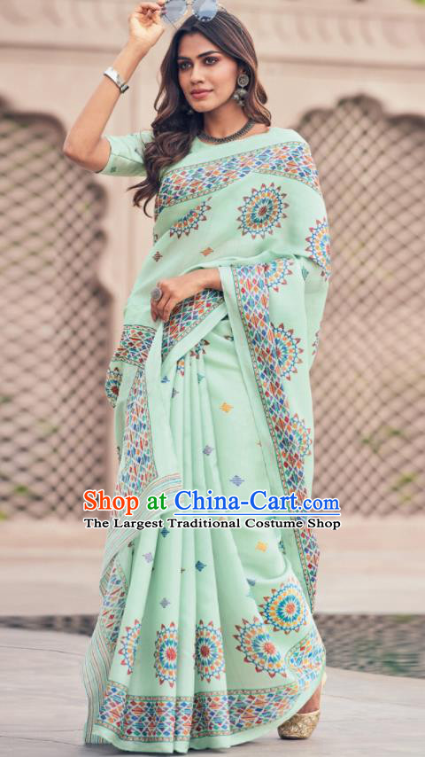 Asian Indian Court Light Green Tussar Silk Sari Dress India Traditional Bollywood Costumes for Women