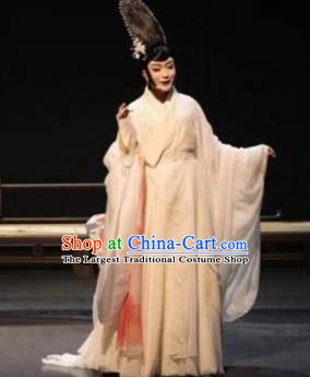 Chinese Zhaojun Chu Sai Ancient Imperial Consort Classical Dance White Dress Stage Performance Costume and Headpiece for Women