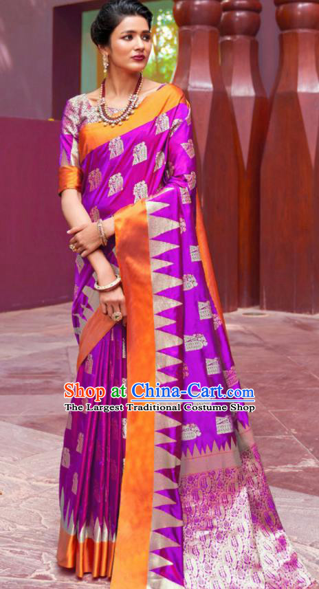 Asian Indian Festival Purple Silk Sari Dress India Bollywood Traditional Court Costumes for Women