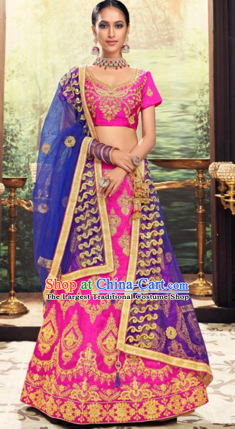 Asian Indian National Wedding Lehenga Rosy Embroidered Dress India Bollywood Traditional Costumes for Women
