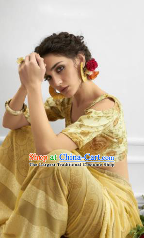 Yellow Chiffon Asian Indian National Lehenga Sari Dress India Bollywood Traditional Costumes for Women
