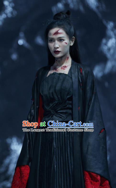 Chinese Ancient Heaven General Black Dress Drama Love and Destiny Female Swordsman Yuan Tong Replica Costumes for Women