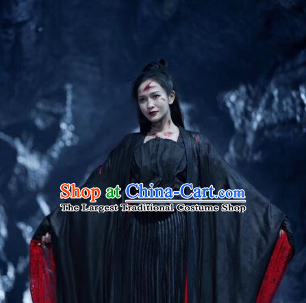 Chinese Ancient Heaven General Black Dress Drama Love and Destiny Female Swordsman Yuan Tong Replica Costumes for Women