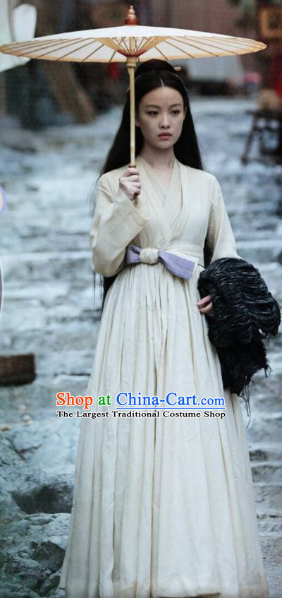 Chinese Ancient Civilian White Dress Drama Love and Destiny Maidservant Lin Mo Ni Ni Replica Costumes for Women