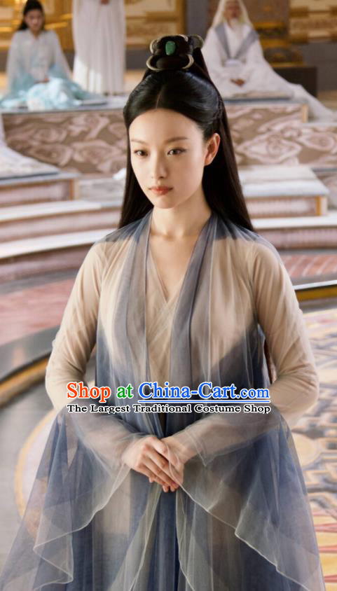 Chinese Ancient Goddess Ling Xi Silk Dress Drama Love and Destiny Ni Ni Replica Costumes and Headpiece for Women