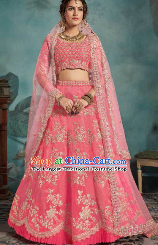 Indian Traditional Court Wedding Lehenga Bollywood Embroidered Pink Dress Asian India National Festival Costumes for Women