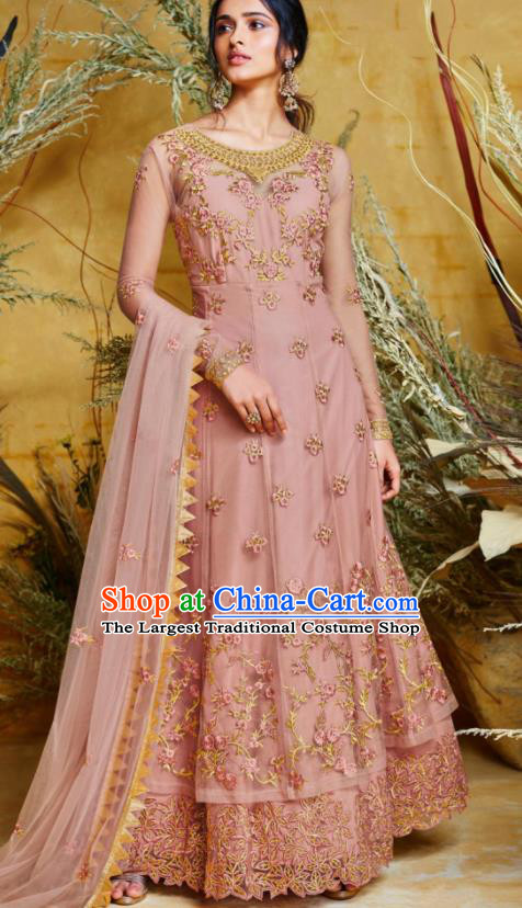 Indian Traditional Court Anarkali Kurta Deep Pink Dress Asian India National Festival Costumes for Women