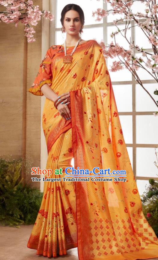 Indian Traditional Bollywood Sari Orange Dress Asian India National Festival Costumes for Women
