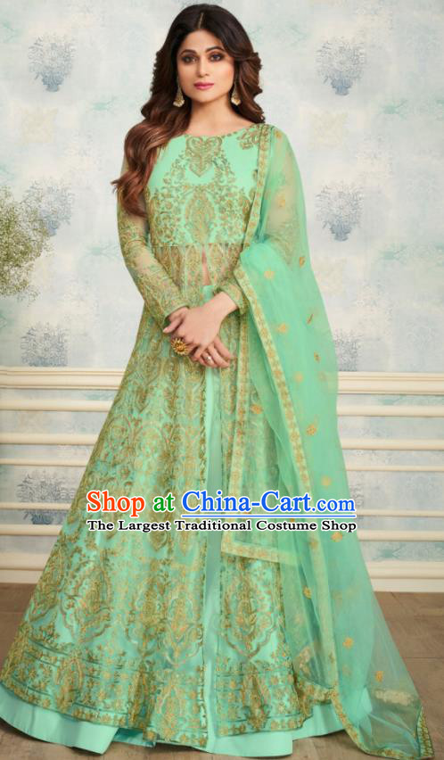 Indian Traditional Lehenga Bollywood Court Embroidered Green Dress Asian India National Festival Costumes for Women