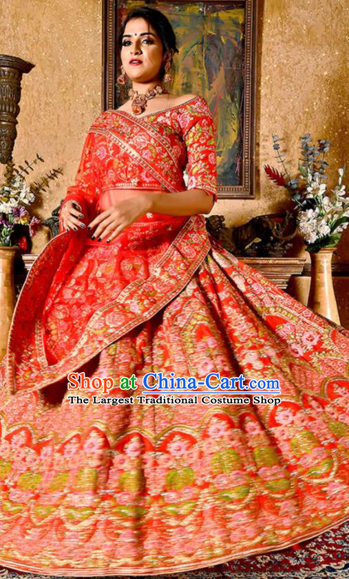 Indian Traditional Bollywood Wedding Embroidered Lehenga Red Dress Asian India National Festival Costumes for Women