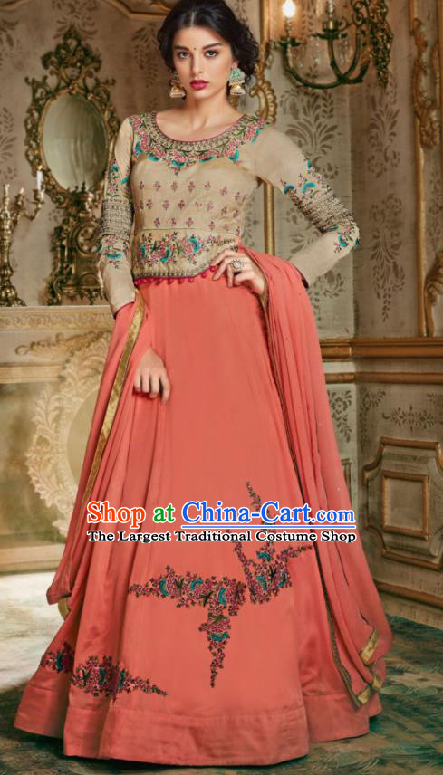 Indian Traditional Festival Pink Anarkali Dress Asian India National Court Bollywood Costumes for Women