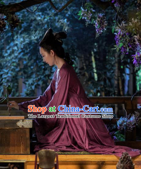 Chinese Ancient Spirit Fairy Purple Dress Drama Novoland Eagle Flag Female Assassin Su Shunqing Wang Ou Replica Costumes for Women