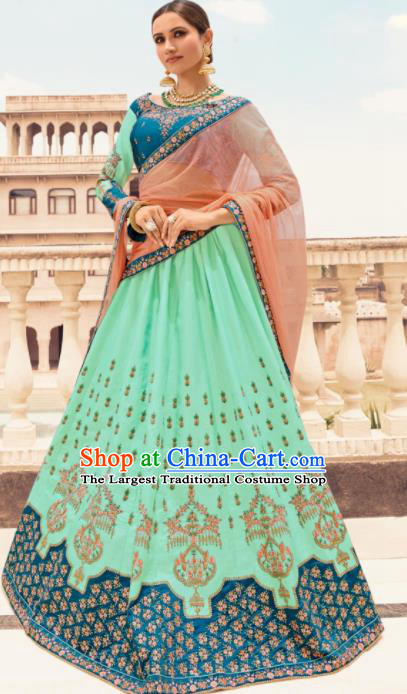 Traditional Indian Embroidered Lehenga Green Dress Asian India National Bollywood Costumes for Women