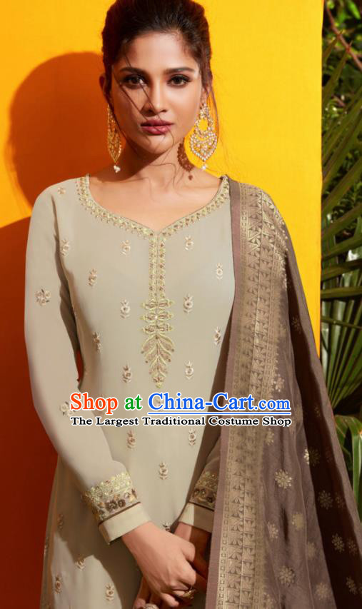 Traditional Indian Lehenga Embroidered Grey Georgette Blouse and Pants Asian India Punjab National Costumes for Women