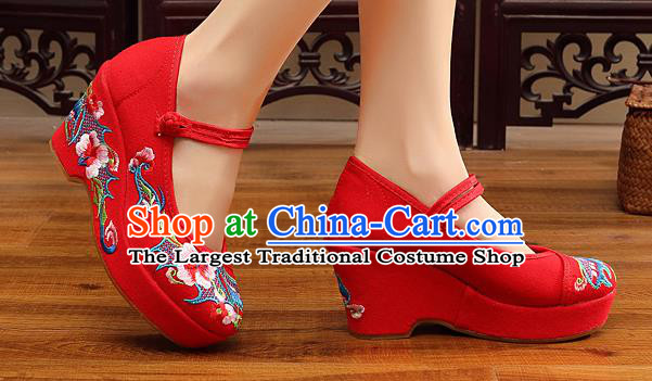 Chinese Wedding Red High Heels Shoes Traditional Hanfu Shoes Opera Shoes Embroidered Shoes for Women