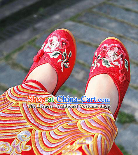 Chinese National Embroidered Red Shoes Traditional Hanfu Shoes Opera Shoes Wedding Bride Shoes for Women